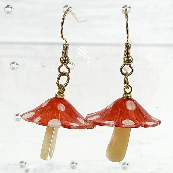 Acrylic Mushroom Dangle Drop Earrings - Picture 1 of 9